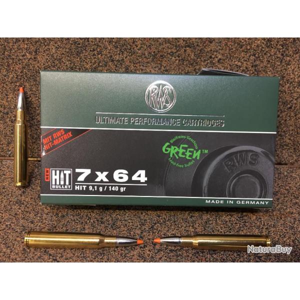 1 BOITE DE MUNITIONS CHASSE RWS CAL:  7X64  HIT 9.1 gr