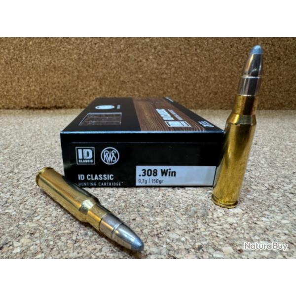 1 BOITE DE MUNITION GRANDE CHASSE RWS 308 WIN ID CLASSIC 9.7gr