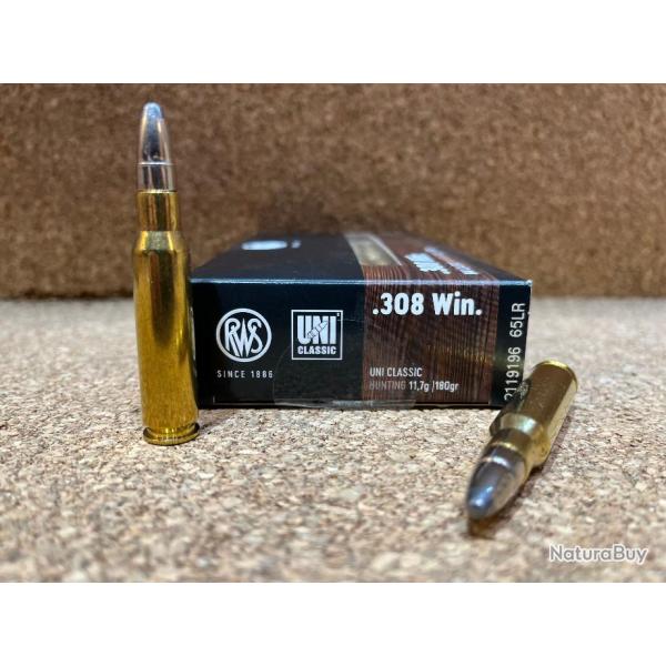 1 BOITE DE MUNITION GRANDE CHASSE RWS 308 WIN  UNI CLASSIC 11.7gr