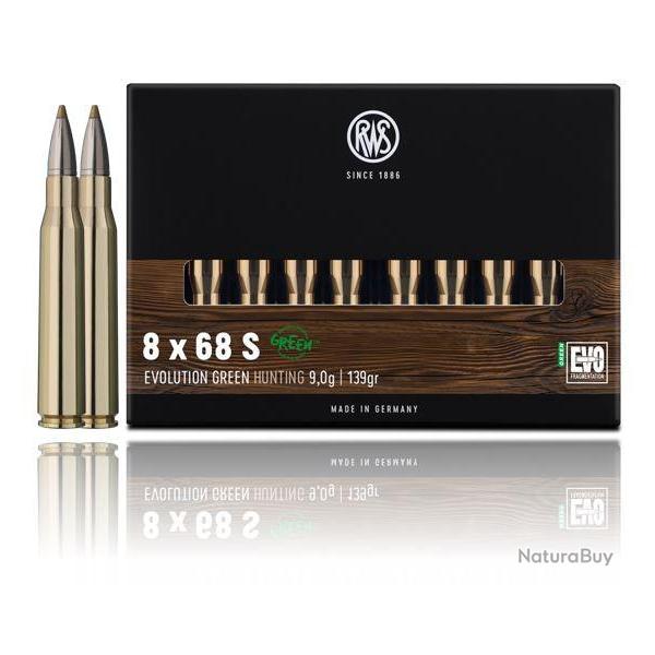 1 BOITE DE MUNITIONS RWS 8x68 S EVO GREEN 9.0 GR