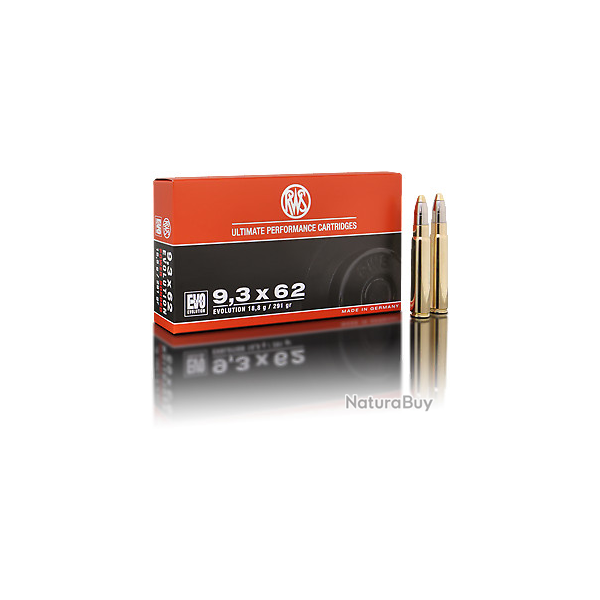1 BOITE DE MUNITIONS RWS EN CALIBRE 9.3 x 62 EVO  18.8 GR