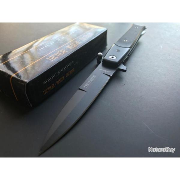 Couteau Stiletto Mafia Italian Milano A/O Lame Acier Inox Manche G-10 TF428G10