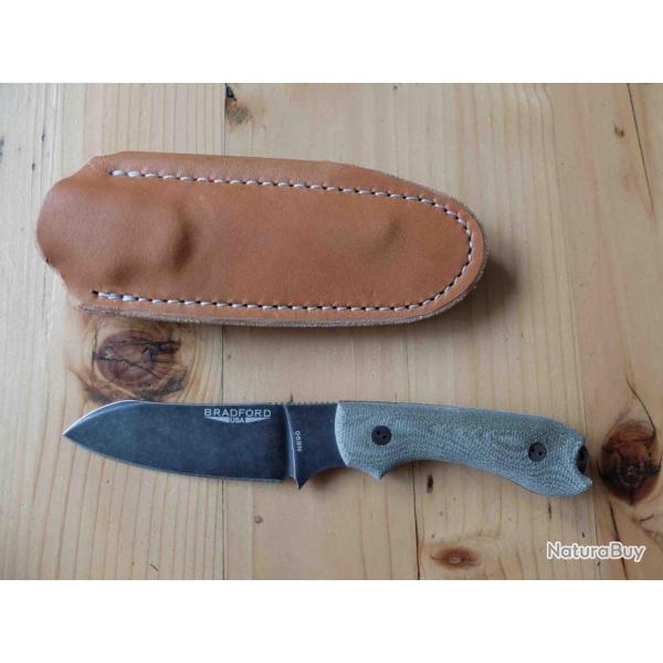 Couteau Bradford Knives Guardian 3 Nimbus Lame Acier N690 Manche Micarta Etui Cuir USA BRAD3SF102N