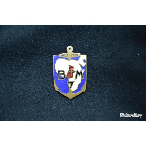INSIGNE BATAILLON DE MARCHE n� 7 AOF 1941- LIBERATION -FRANCE 1943/1945