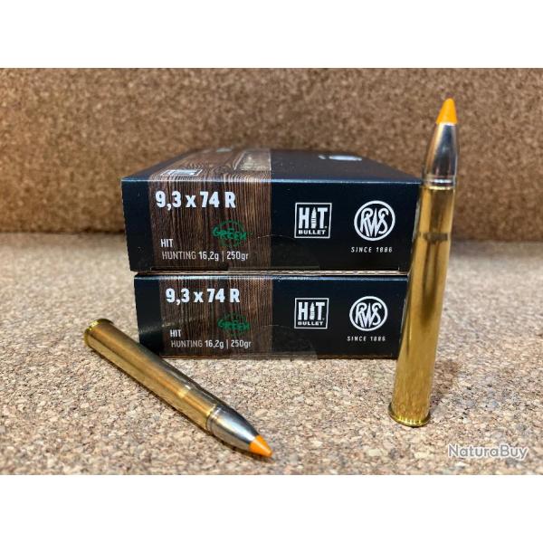 2 BOITES DE MUNITIONS CHASSE RWS CAL: 9.3x74R HIT 16.2g