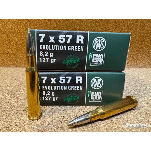 2 BOITES DE MUNITIONS RWS CAL:7 X57 R EVO GREEN 8.2GR