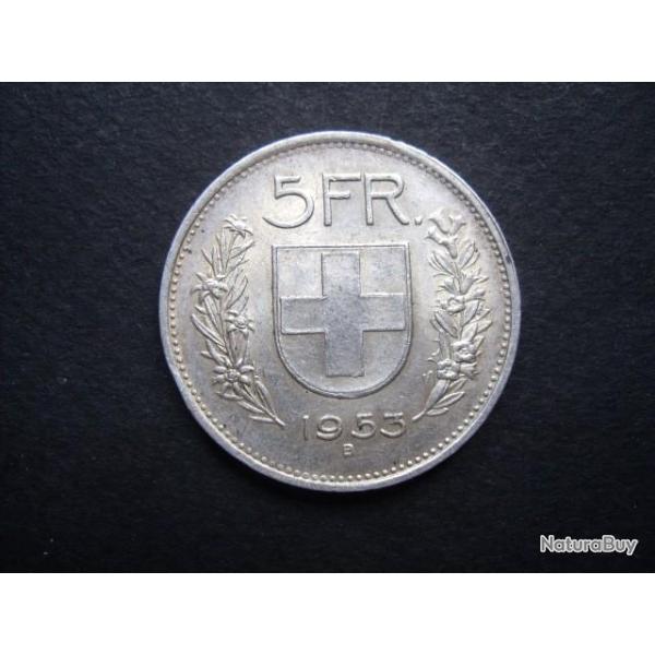 SUISSE = UNE PIECE  DE MONNAIE  EN ARGENT  DE 5 FRANCS  1953 B