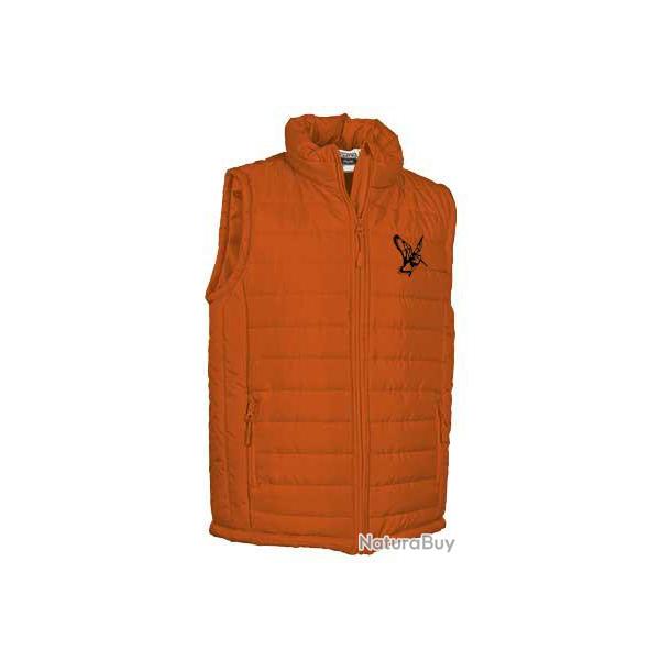 Bodywarmer Orange Taille L avec broderie Bcasse, Canard, Sanglier, Renard, Teckel ou Dachsbracke