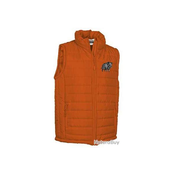 Bodywarmer Orange Taille XXL avec broderie Bcasse, Canard, Sanglier, Renard, Teckel ou Dachsbracke