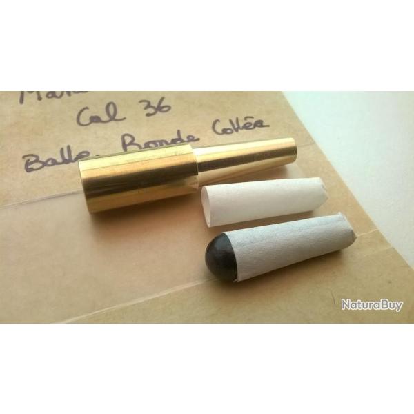 1 Mandrin Laiton Massif Gabarit cartouche papier Cal.36   balle ronde coll� +1 mini entonnoir