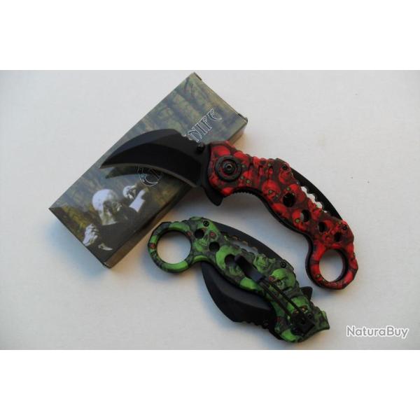Couteau De Poche Karambit Zombie Dead 18 Cm Manche Alu Camouflage Lame Acier Inoxydable Avec Anneau