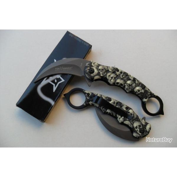 Couteau de Poche Karambit Camouflage FOX 20 Cm Militaire Lame Acier Inoxydable Avec Anneau & Pointe