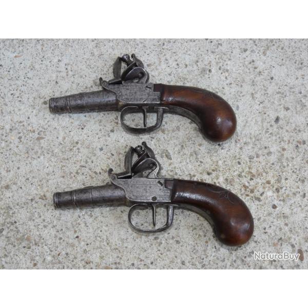 RARE PAIRE DE PISTOLETS A BALLES FORCEES XVIIIe, pistolet canon dmontable pour balle force 18e