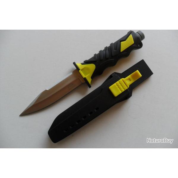 Poignard De Plong�e Oc�an Jaune De 28 Cm, Lame Double Tranchant Etui Polym�re