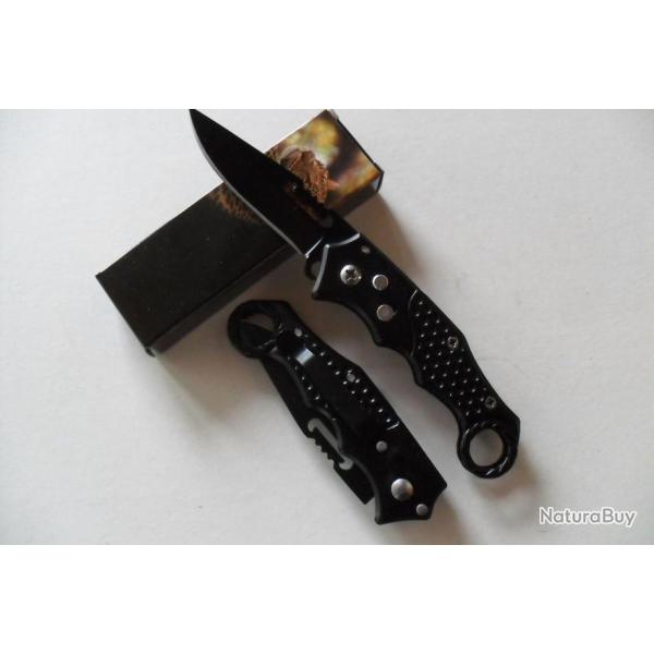 Petit Couteau Automatique Lame Acier 7 Cm Manche Acier Anneau 9,5 Cm Chasse Pche Bivouac