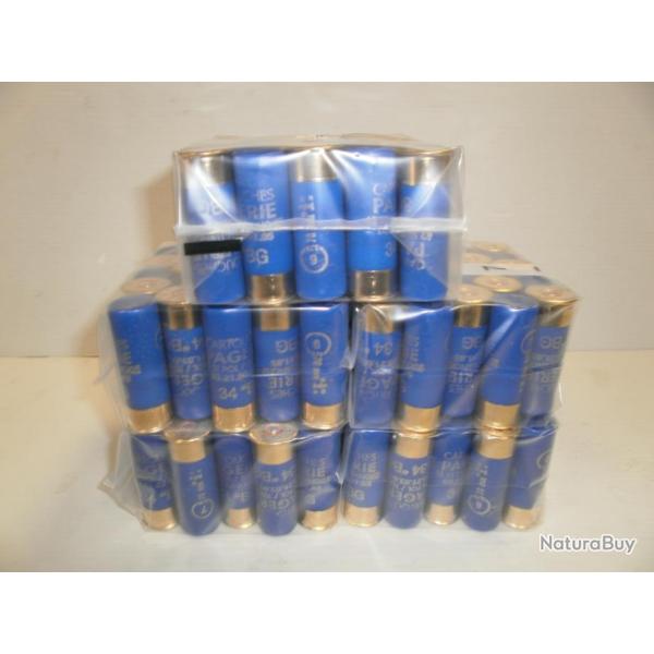 LOT DE 250 CARTOUCHES BOURRE GRASSE - CAL. 12 - PAGERIE  LA BLEUE  34GR BG
