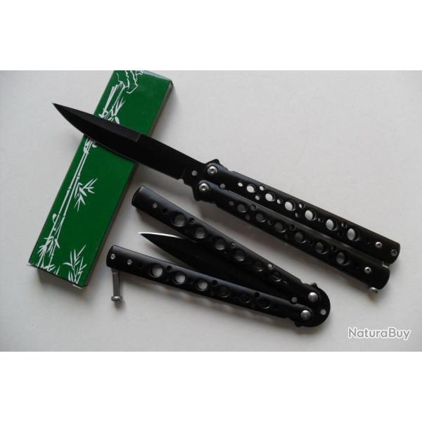 Couteau Papillon Balisong Trous 21,5 Cm Lame Acier Inoxydable Manche En Acier