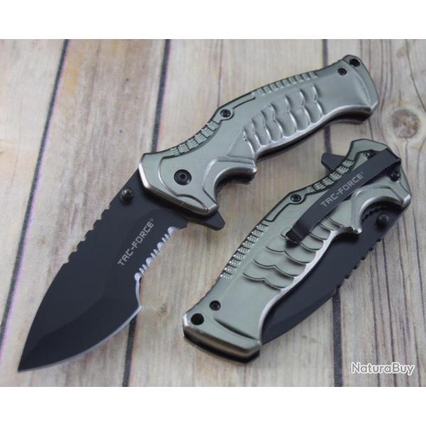 Couteau Tactical Tac-Force A/O Lame Acier 3Cr13 Manche Grey Aluminium Linerlock TF993GY