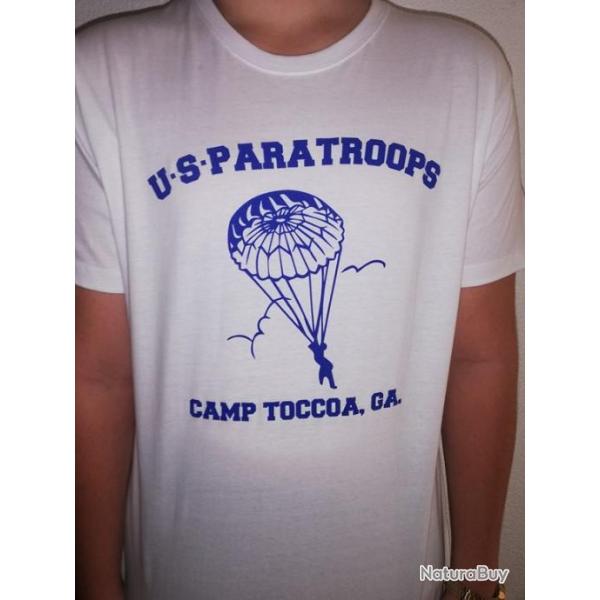 T SHIRT US PARATROOPERS CAMP TOCCOA WW2 TEE BAND OF BROTHERS ARMY PILOT TRAINING