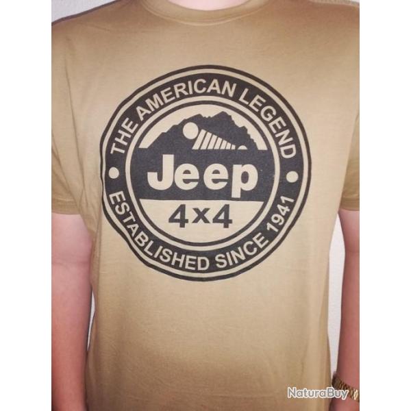 T SHIRT beige / kamel JEEP THE AMERICAN LEGEND US WW2 WILLYS FORD 4X4 MB GPW M 201 TEE MILITARIA