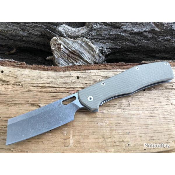 Couteau Gerber Flatiron Cleaver Lame Acier 7Cr17MoV Manche Tan G-10 Framelock Clip G3476