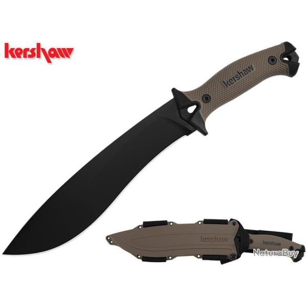 Couteau Machette Kukri Kershaw Camp 10 Tan Survival Lame Acier 65Mn Manche & Etui FRN KS1077TAN