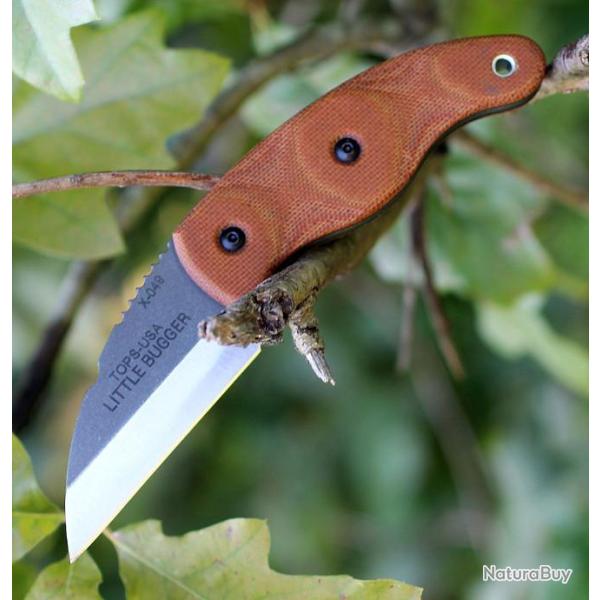 Couteau Tops Knives Little Bugger Lame Acier Carbone 1095 Manche Micarta Etui Kydex USA TPLILB01