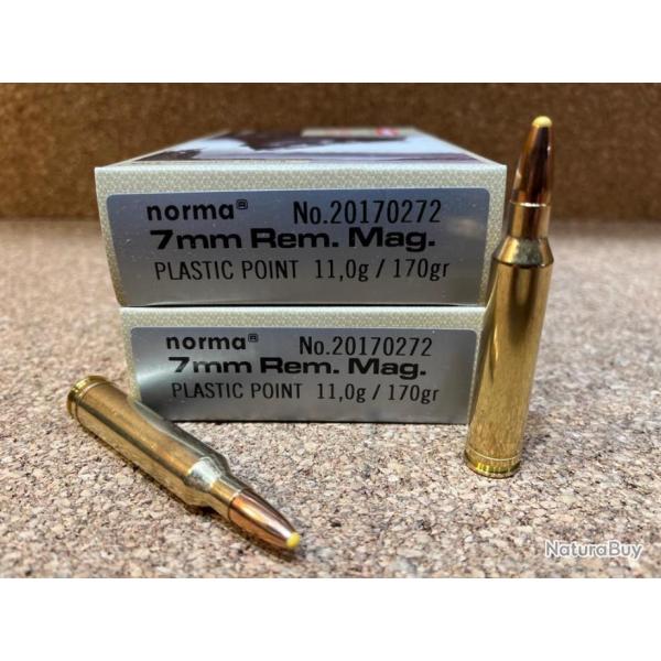 LOT DE 2  BOITES DE MUNITIONS NORMA   7 MM REMINGTON MAGNUM plastic point