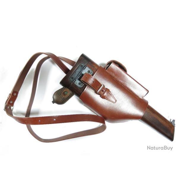 Etui crosse bois + cuir avec poche C96 Mauser Schnellfeuer