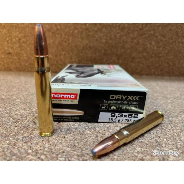 LOT DE 2   BOITES DE MUNITIONS NORMA  9.3X 62 ORYX 18.5 GR