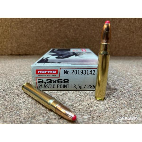 1 BOITE DE MUNITIONS NORMA  9.3X 62 POINTE PLASTIQUE, PPDC, DUAL CORE, 18.5 GR