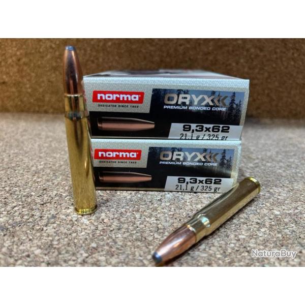 LOT DE 2  BOITES, 40 MUNITIONS NORMA  9.3X 62 ORYX 21.1GR