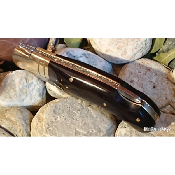 Tr�s beau couteau pliant DAMAS - Lame 10 cm - corne