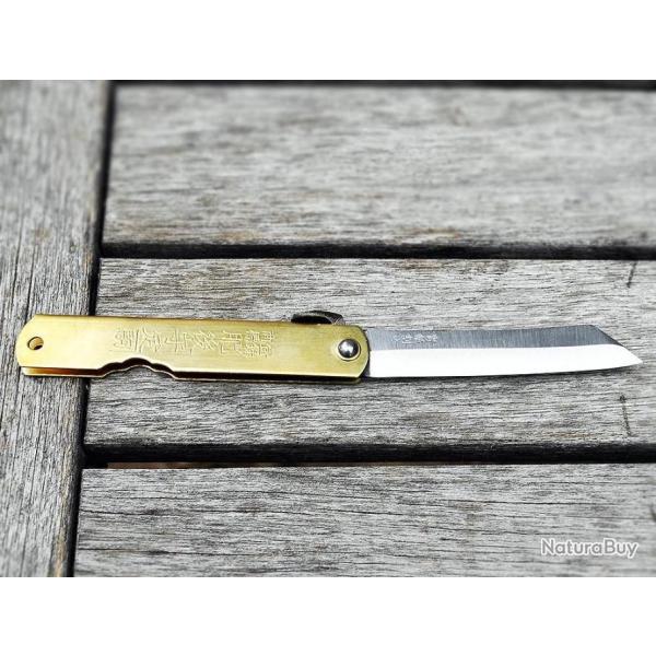 Couteau Higonokami Lame Acier Blue Paper Manche Laiton Made In Japan HIGO10