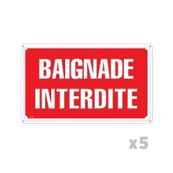 Lot de 5 panneaux BAIGNADE INTERDITE Alu 30x20cm