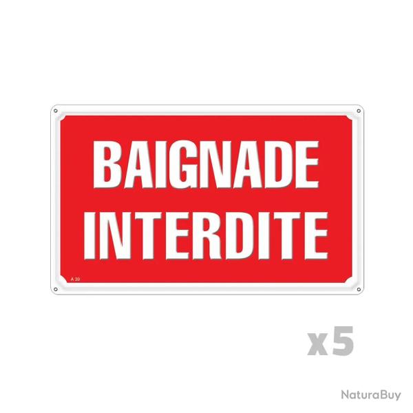 Lot de 5 panneaux BAIGNADE INTERDITE Alu 30x20cm