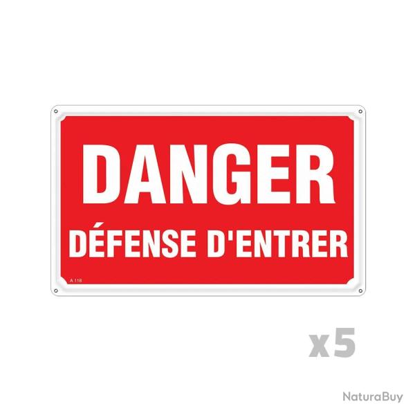 Lot de 5 Panneaux DANGER DFENSE D'ENTRER Alu 30X20cm