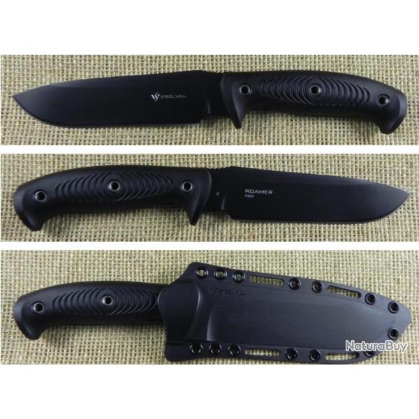 Couteau Steel Will Roamer R300-1BK Black Lame Acier D2 Manche TPE Etui Nylon SMGR3001BK