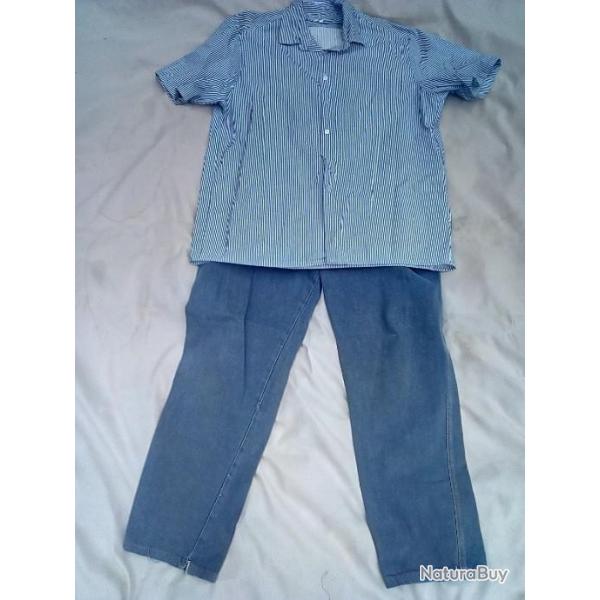TENUE ANGLAISE DE PRISONNIER ANCIENNE " HMP " PANTALON CHEMISE  ULTRA RARE