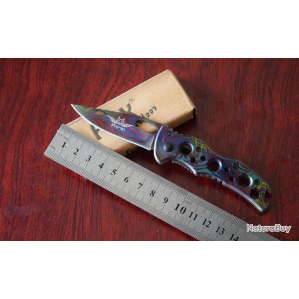 Camouflage Couteau Compact "Fox Fkmd" Lame Acier 6,5 Cm Manche Acier 9 Cm