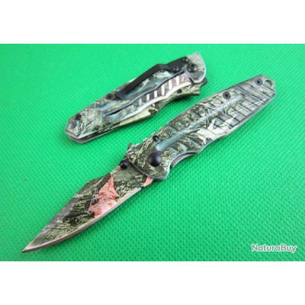 Camouflage Couteau Compact Pliant Gerber Lame Acier 6 Cm Manche Acier 9 Cm