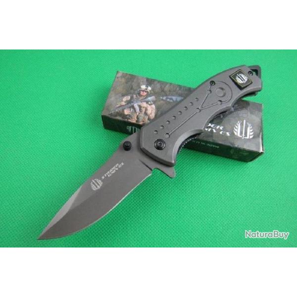 Couteau Massif "Strider" Lame Acier 9 Cm Manche Acier Grav� 12,5 Cm