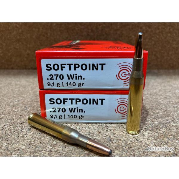 LOT DE 2 BOITES DE 20 CARTOUCHES GECO  270 WIN DEMI BLINDEE 9.1GR