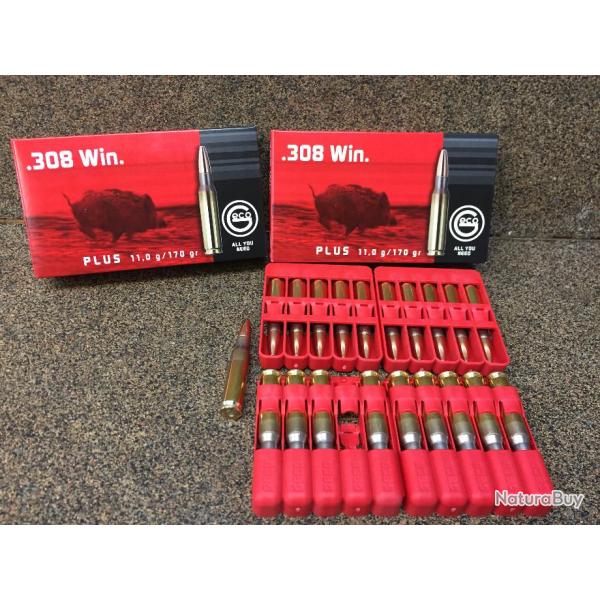 lot de 2 BOITES DE 20 BALLES GECO PLUS 308 WIN 11 GR