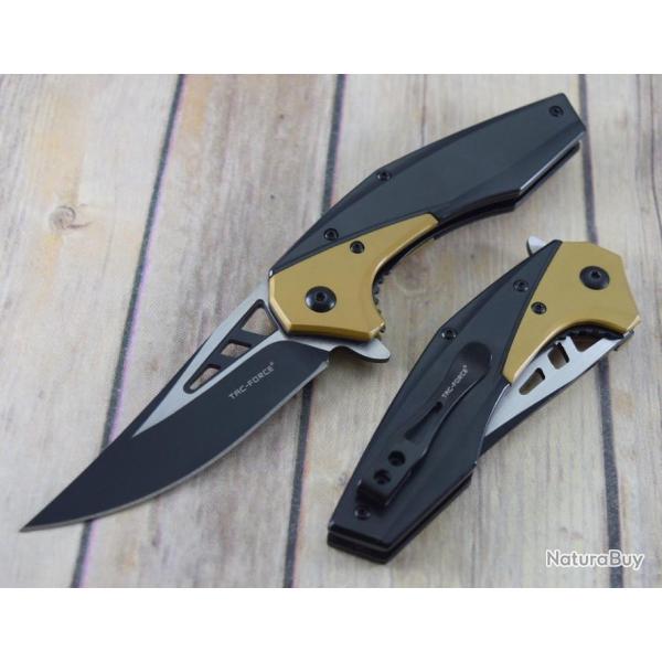 Couteau Tactical Urban Tac-Force A/O Lame Acier 3Cr13 Manche Acier black & tan TF977CP