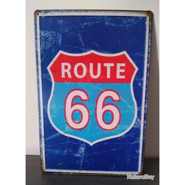 Rare plaque tle ROUTE 66 US style EMAIL 20X30 VINTAGE HARLEY DAVIDSON MOTO bleu