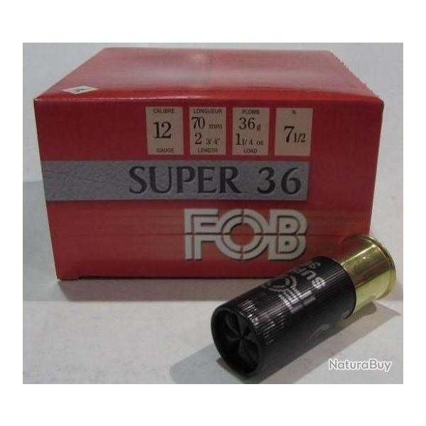 boite de 25 cartouches FOB Super , cal 12/70  bourre jupe , 36 grammes, Numero 7,5