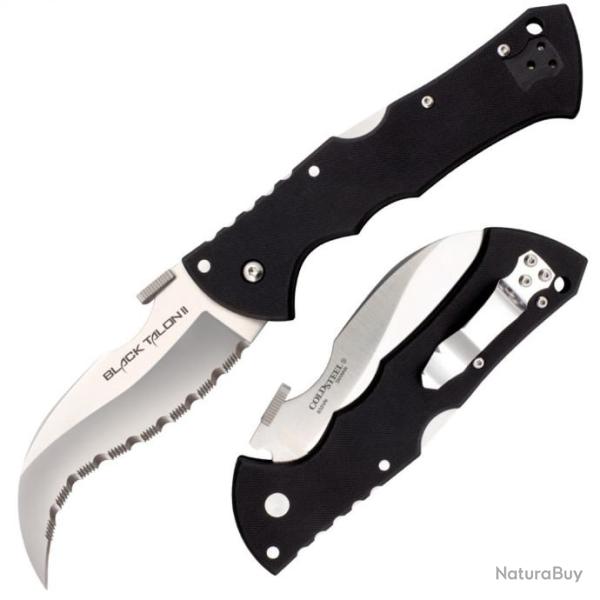 Couteau Cold Steel Black Talon II Lame Acier S35VN Serrat Manche G-10 Tri-Ad lock CS22BS
