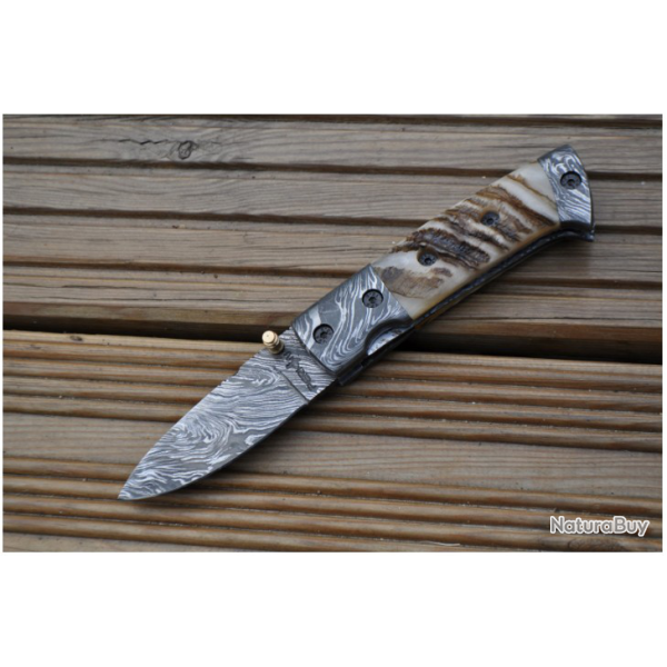 Couteau de poche Damas fait main - Couteau pliant avec cran de s�ret�