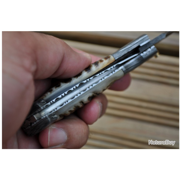 Couteau de poche Damas fait main - Couteau pliant avec cran de s�ret� (3)